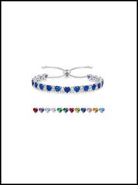 Sterling Silver Tennis Bracelet Heart Sapphire Adjustable 6-8 Inch Gift